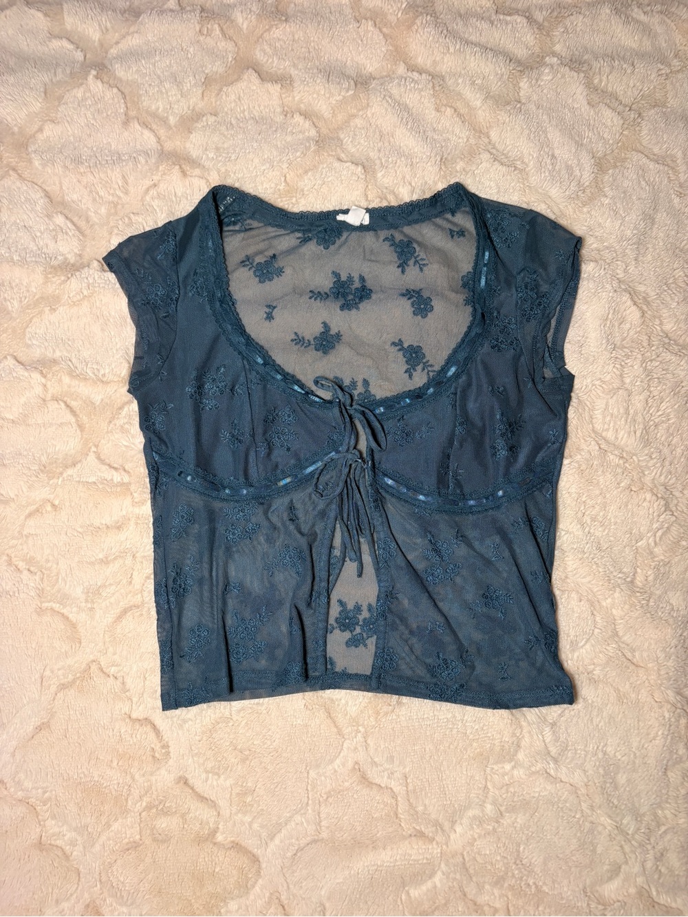 Sheer Floral Tie-Front Top